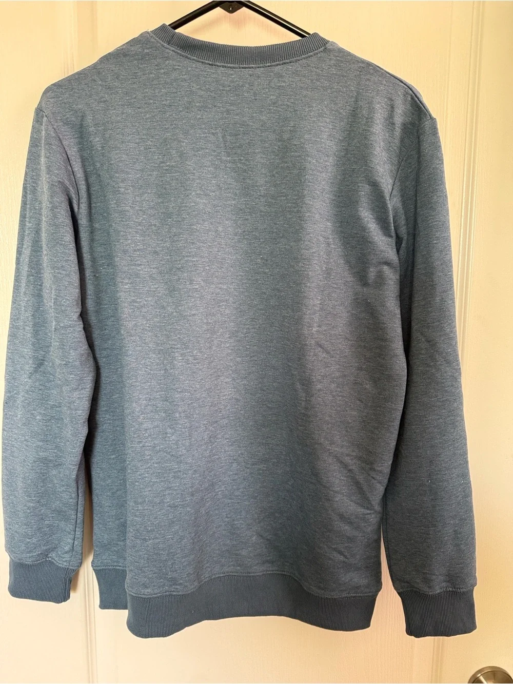 Women’s Crewneck Sweatshirt in Heather Blue with Orange Text